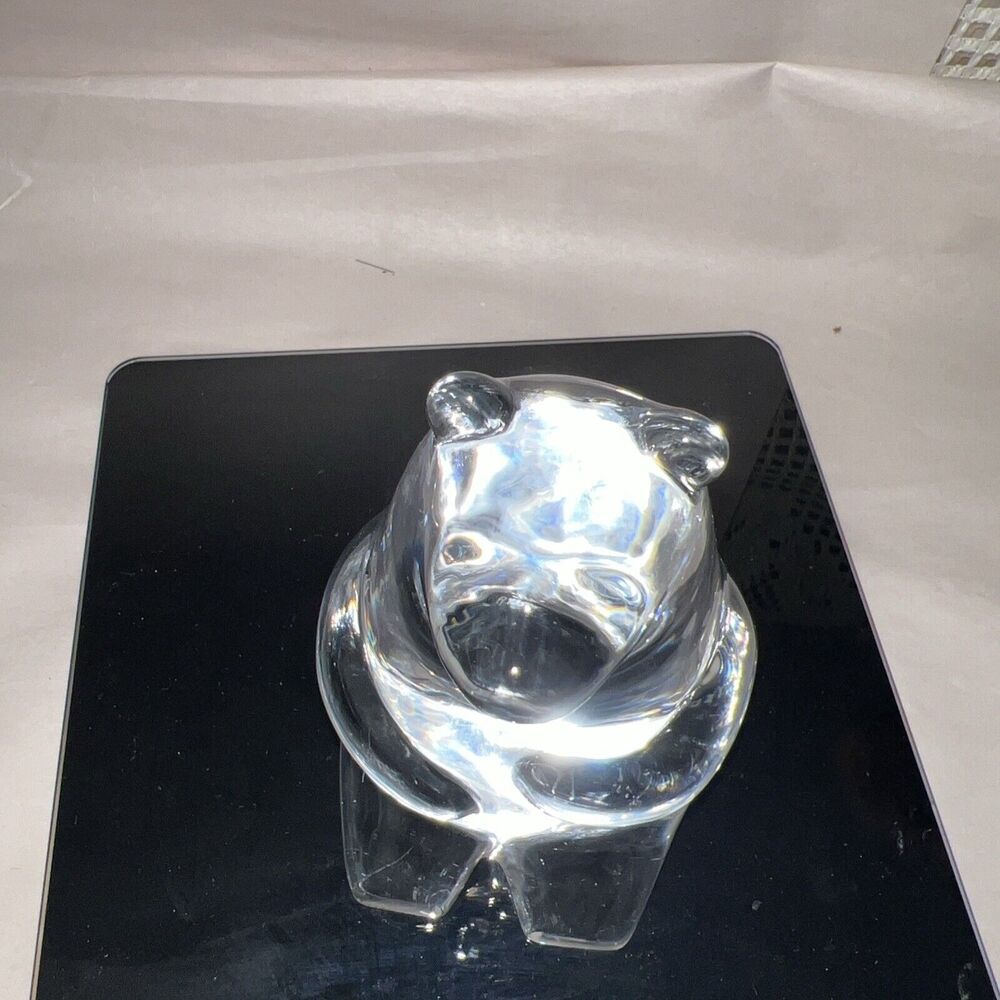 VINTAGE ORREFORS SWEDEN ART GLASS CRYSTAL SITTING BEAR FIGURINE PAPERWEIGHT
